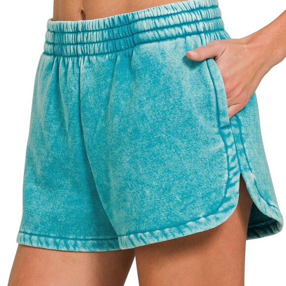 Zenana Outfitters Pants - Zenana Acid Washed Elastic Waistband Dolphin Shorts